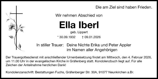 Traueranzeige von Ella Iberl von Nordbayerische Nachrichten Forchheim Lokal