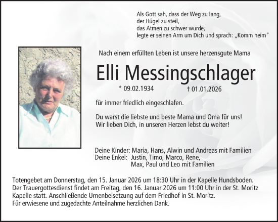 Traueranzeige von Elli Messingschlager von Nordbayerische Nachrichten Forchheim Lokal