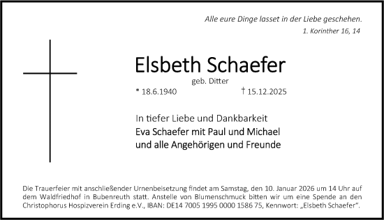 Traueranzeige von Elsbeth Schaefer von Erlanger Nachrichten Lokal