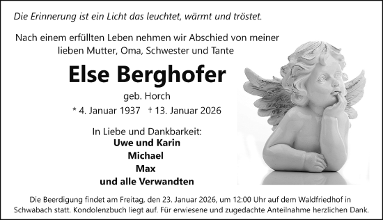 Traueranzeige von Else Berghofer von Schwabacher Tagblatt Lokal