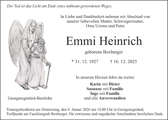 Traueranzeige von Emmi Heinrich von Roth-Hilpoltsteiner Volkszeitung Lokal