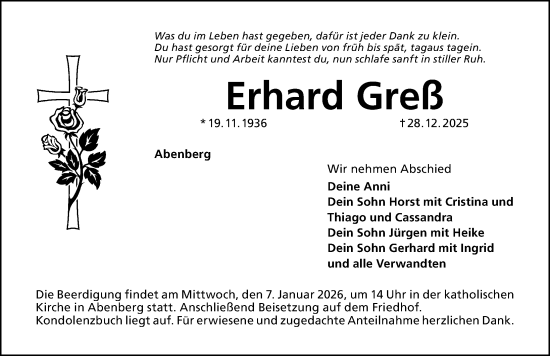 Traueranzeige von Erhard Greß von Schwabacher Tagblatt Lokal