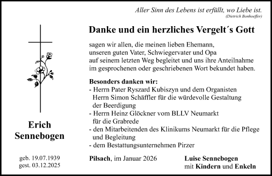 Traueranzeige von Erich Sennebogen von Neumarkter Nachrichten Lokal