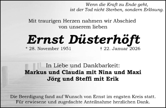 Traueranzeige von Ernst Düsterhoft von Schwabacher Tagblatt Lokal