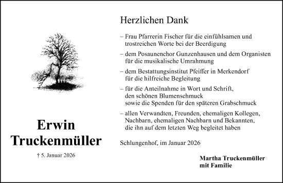 Traueranzeige von Erwin Truckenmüller von Altmühl-Bote Lokal
