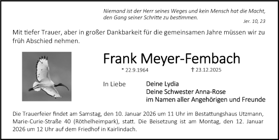 Traueranzeige von Frank Meyer-Fembach von Erlanger Nachrichten Lokal