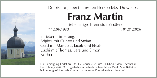 Traueranzeige von Franz Martin von Gesamtausgabe Nürnberger Nachrichten/ Nürnberger Ztg.