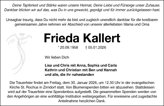 Traueranzeige von Frieda Kallert von Fürther Nachrichten Lokal