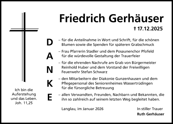 Traueranzeige von Friedrich Gerhäuser von Altmühl-Bote Lokal