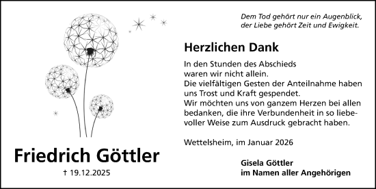 Traueranzeige von Friedrich Göttler von Altmühl-Bote Lokal