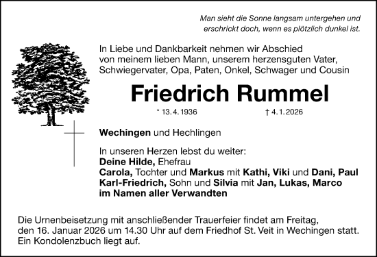 Traueranzeige von Friedrich Rummel von Altmühl-Bote Lokal