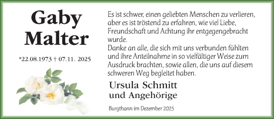 Traueranzeige von Gaby Malter von Gesamtausgabe Nürnberger Nachrichten/ Nürnberger Ztg.