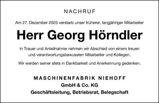 Traueranzeige von Georg Hörndler von Schwabacher Tagblatt Lokal