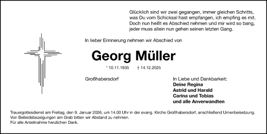 Traueranzeige von Georg Müller von Fürther Nachrichten Lokal