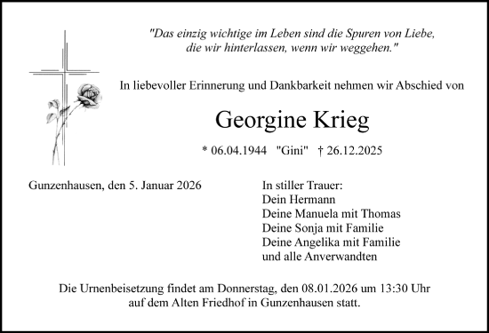 Traueranzeige von Georgine Krieg von Altmühl-Bote Lokal