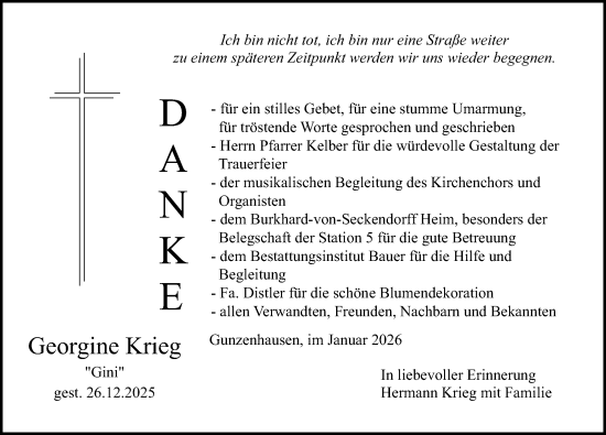 Traueranzeige von Georgine Krieg von Altmühl-Bote Lokal
