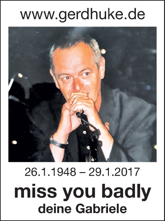 Traueranzeige von Gerd Huke von Gesamtausgabe Nürnberger Nachrichten/ Nürnberger Ztg.