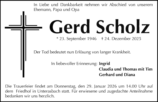 Traueranzeige von Gerd Scholz von Gesamtausgabe Nürnberger Nachrichten/ Nürnberger Ztg.