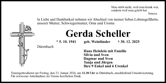 Traueranzeige von Gerda Scheller von Fürther Nachrichten Lokal