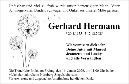 Traueranzeige von Gerhard Hermann von Gesamtausgabe Nürnberger Nachrichten/ Nürnberger Ztg.