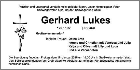 Traueranzeige von Gerhard Lukes von Fürther Nachrichten Lokal