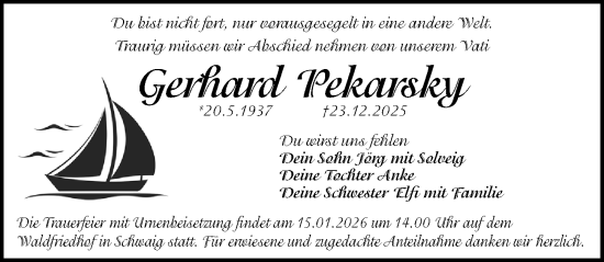 Traueranzeige von Gerhard Pekarsky von Gesamtausgabe Nürnberger Nachrichten/ Nürnberger Ztg.