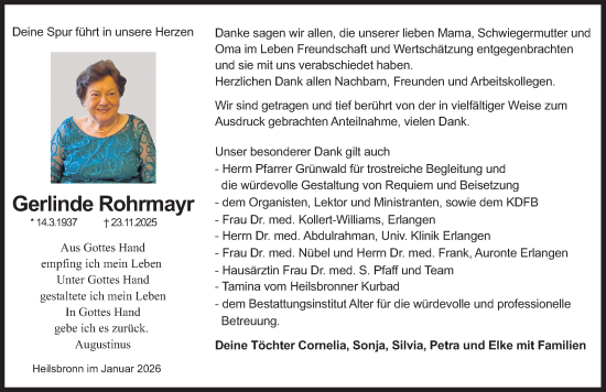 Traueranzeige von Gerlinde Rohrmayr von Gesamtausgabe Nürnberger Nachrichten/ Nürnberger Ztg.