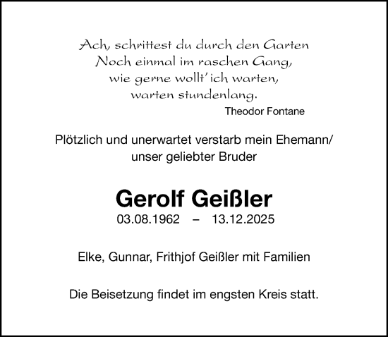 Traueranzeige von Gerolf Geißler von Fürther Nachrichten Lokal