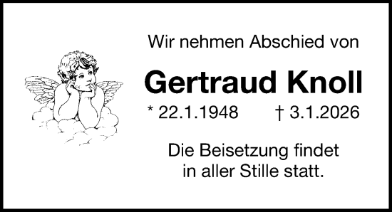 Traueranzeige von Gertraud Knoll von Gesamtausgabe Nürnberger Nachrichten/ Nürnberger Ztg.