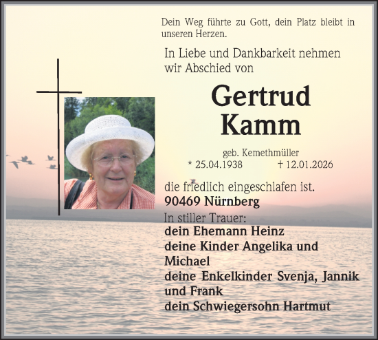 Traueranzeige von Gertrud Kamm von Gesamtausgabe Nürnberger Nachrichten/ Nürnberger Ztg.