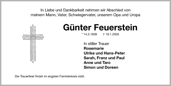 Traueranzeige von Günter Feuerstein von Fürther Nachrichten Lokal