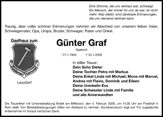 Traueranzeige von Günter Graf von Schwabacher Tagblatt Lokal