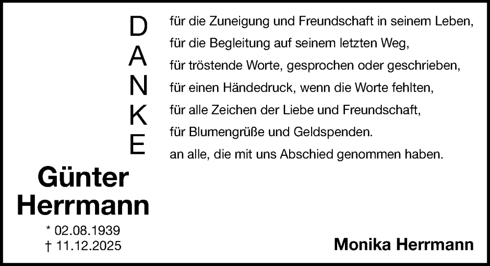  Traueranzeige für Günter Herrmann vom 17.01.2026 aus Fürther Nachrichten Lokal