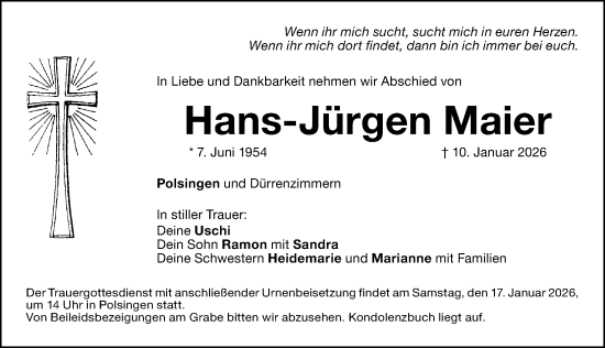 Traueranzeige von Hans-Jürgen Maier von Altmühl-Bote Lokal