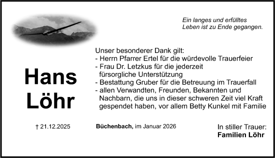 Traueranzeige von Hans Löhr von Roth-Hilpoltsteiner Volkszeitung Lokal