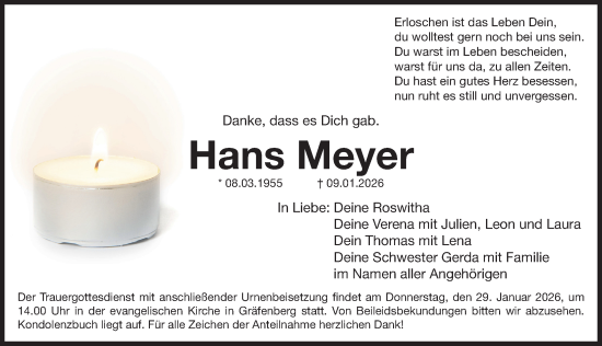Traueranzeige von Hans Meyer von Nordbayerische Nachrichten Forchheim Lokal
