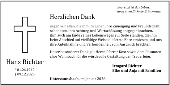 Traueranzeige von Hans Richter von Nordbayerische Nachrichten Forchheim Lokal