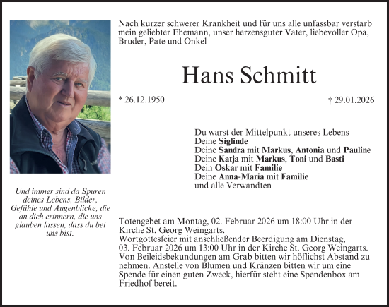 Traueranzeige von Hans Schmitt von Nordbayerische Nachrichten Forchheim Lokal