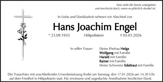 Traueranzeige von Hans Joachim Engel von Nordbayerische Nachrichten Forchheim Lokal