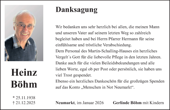 Traueranzeige von Heinz Böhm von Neumarkter Nachrichten Lokal