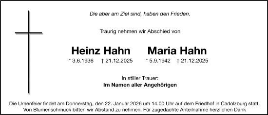 Traueranzeige von Heinz Hahn von Fürther Nachrichten Lokal