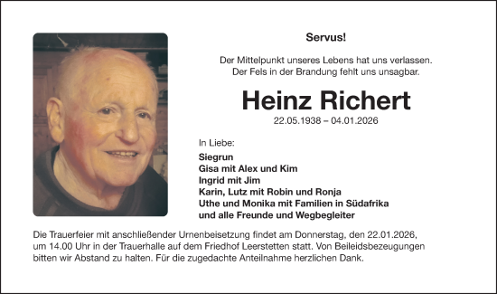 Traueranzeige von Heinz Richert von Gesamtausgabe Nürnberger Nachrichten/ Nürnberger Ztg.