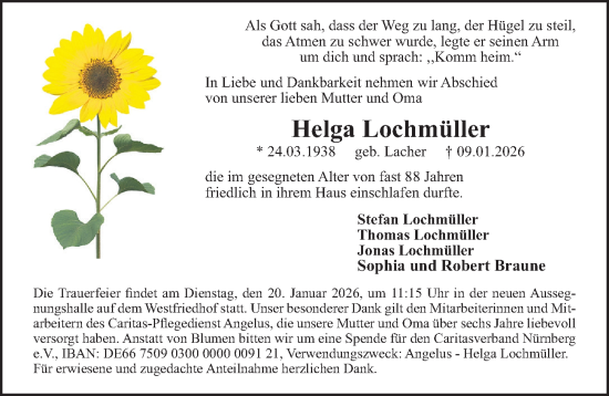 Traueranzeige von Helga Lochmüller von Gesamtausgabe Nürnberger Nachrichten/ Nürnberger Ztg.