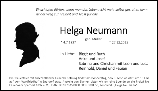 Traueranzeige von Helga Neumann von Erlanger Nachrichten Lokal