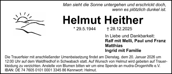 Traueranzeige von Helmut Heither von Gesamtausgabe Nürnberger Nachrichten/ Nürnberger Ztg.