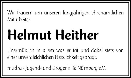 Traueranzeige von Helmut Heither von Gesamtausgabe Nürnberger Nachrichten/ Nürnberger Ztg.