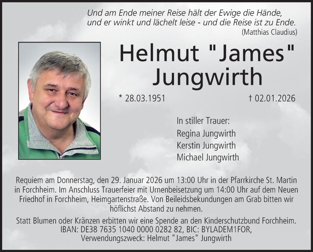  Traueranzeige für Helmut Jungwirth vom 24.01.2026 aus Nordbayerische Nachrichten Forchheim Lokal