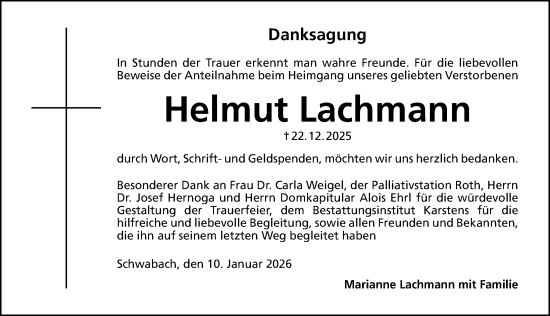 Traueranzeige von Helmut Lachmann von Schwabacher Tagblatt Lokal