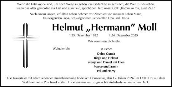 Traueranzeige von Helmut Moll von Fürther Nachrichten Lokal