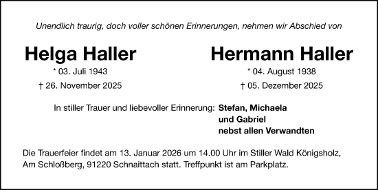 Traueranzeige von Hermann Haller von Gesamtausgabe Nürnberger Nachrichten/ Nürnberger Ztg.